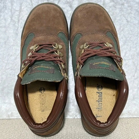 Timberland Boys Brown/Green Field Leather Waterproof Hiking Boots Shoes SZ 3.5 - Picture 5 of 12